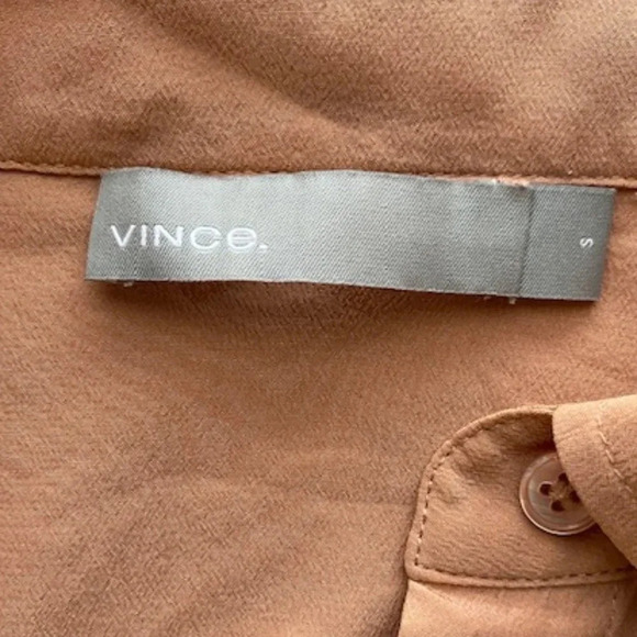 Vince 100% Silk Button Front Blouse w/Tie-Sleeve in Salmon Size Small - Picture 5 of 16